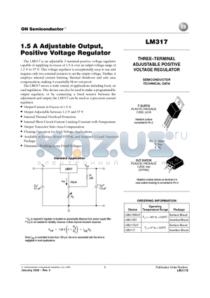 LM317T datasheet - 1.5 A Adjustable Output, Positive Voltage Regulator