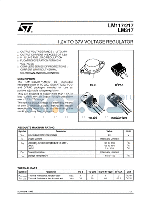 LM317T datasheet - 1.2V TO 37V VOLTAGE REGULATOR