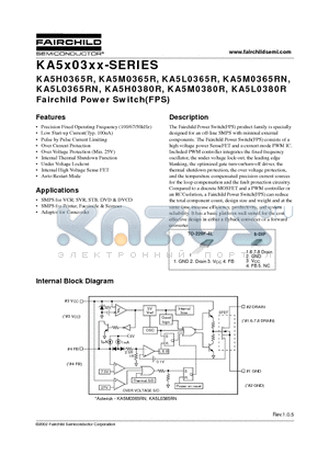 KA5H0380RTU datasheet - Fairchild Power Switch(FPS)