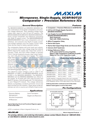 MAX9040BEUK-T datasheet - Micropower, Single-Supply, UCSP/SOT23 Comparator  Precision Reference ICs
