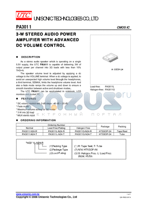 PA3011 datasheet - 3-W STEREO AUDIO POWER AMPLIFIER WITH ADVANCED DC VOLUME CONTROL