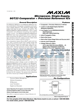 MAX9042AESA datasheet - Micropower, Single-Supply, SOT23 Comparator  Precision Reference ICs