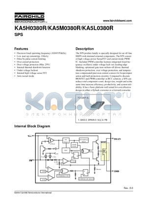 KA5H0380R-TU datasheet - SPS consist of high voltage power SenseFET and current mode PWM IC