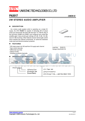 PA3017-N20-R datasheet - 2W STEREO AUDIO AMPLIFIER