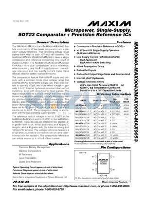 MAX9052AESA datasheet - Micropower, Single-Supply, SOT23 Comparator  Precision Reference ICs