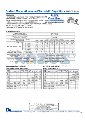 NACZF470K1612.5X17WTTR13 datasheet - Surface Mount Aluminum Electrolytic Capacitors