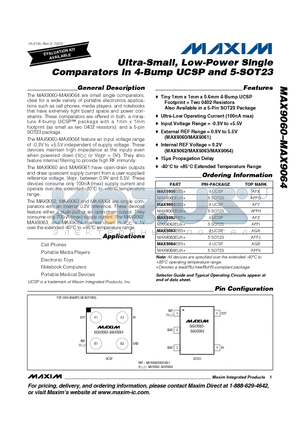 MAX9061EBS datasheet - Ultra-Small, Low-Power Single Comparators in 4-Bump UCSP and 5-SOT23