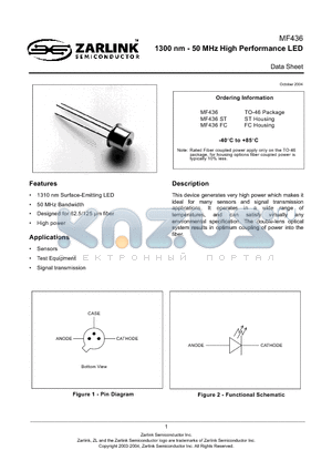 MF436 datasheet - 1300 nm - 50 MHz High Performance LED