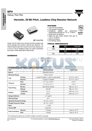 MPDHTE1001AT3 datasheet - Hermetic, 50 Mil Pitch, Leadless Chip Resistor Network
