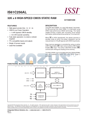 IS61C256AL-10JL datasheet - 32K x 8 HIGH-SPEED CMOS STATIC RAM