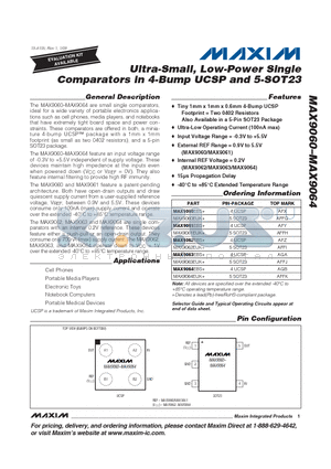 MAX9064EUK+ datasheet - Ultra-Small, Low-Power Single Comparators in 4-Bump UCSP and 5-SOT23