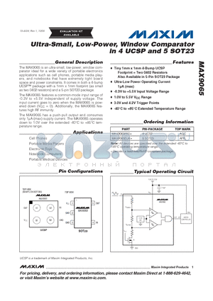 MAX9065EUK+ datasheet - Ultra-Small, Low-Power, Window Comparator in 4 UCSP and 5 SOT23