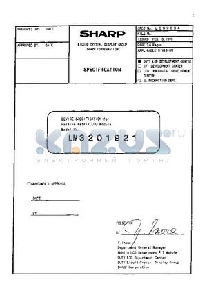 LM3201921 datasheet - DEVICE SPECIFICATION for Passive Matrix LCD Module