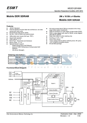 M53D128168A datasheet - 2M x 16 Bit x 4 Banks Mobile DDR SDRAM