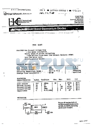 OA1182 datasheet - GOLD BONDED, GERMANIUM DIODE