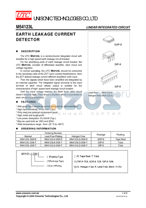 M54123L datasheet - EARTH LEAKAGE CURRENT DETECTOR