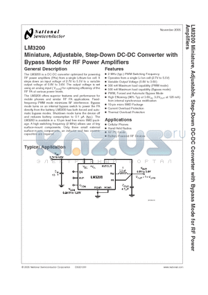 LM3200TLX datasheet - Miniature, Adjustable, Step-Down DC-DC Converter with Bypass Mode for RF Power Amplifiers