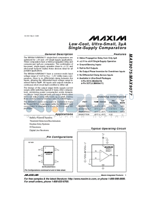 MAX9077EKA-T datasheet - Low-Cost, Ultra-Small, 3lA Single-Supply Comparators
