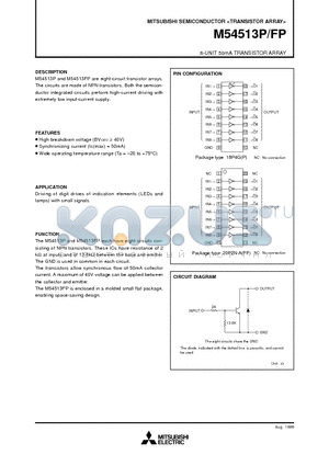 M54513P datasheet - 8-UNIT 50mA TRANSISTOR ARRAY