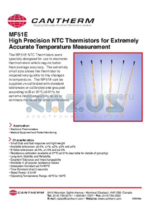 MF51E3270 datasheet - MF51E High Precision NTC Thermistors for Extremely Accurate Temperature Measurement