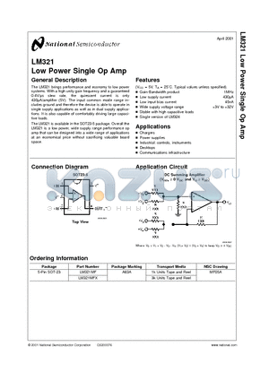 LM321MFX datasheet - Low Power Single Op Amp