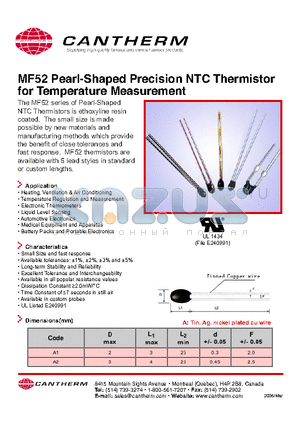 MF523380 datasheet - MF52 Pearl-Shaped Precision NTC Thermistor for Temperature Measurement