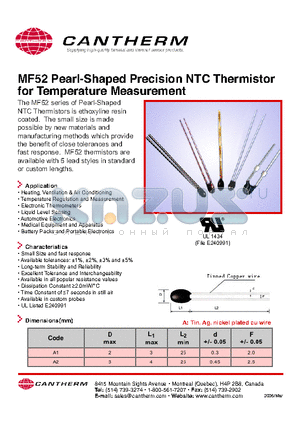 MF523470 datasheet - MF52 Pearl-Shaped Precision NTC Thermistor for Temperature Measurement