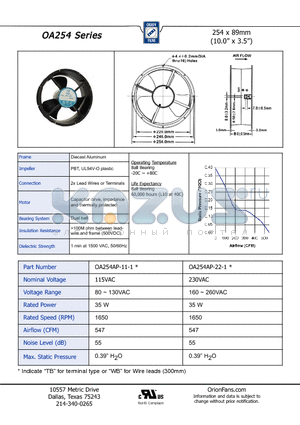 OA254 datasheet - 254 x 89mm