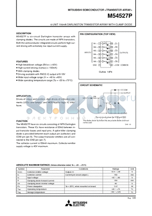 M54527P datasheet - 6-UNIT 150mA DARLINGTON TRANSISTOR ARRAY WITH CLAMP DIODE