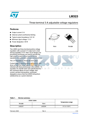 LM323K datasheet - Three-terminal 3 A adjustable voltage regulators