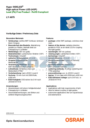 LYA675 datasheet - Lead (Pb) Free Product - RoHS Compliant