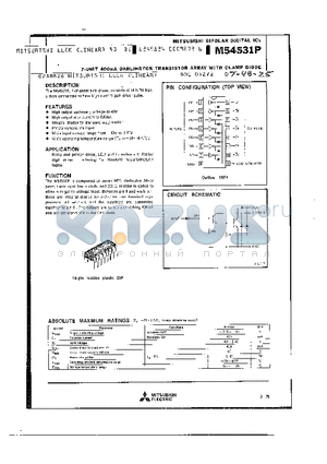 M54531P datasheet - 7 UNIT 400MA DARLINGTON TRANSISTOR ARRAY WITH CLAMP DIODE