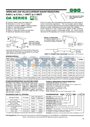 OA2A16-R100 datasheet - OPEN-AIR LOW VALUE CURRENT SHUNT RESISTORS 0.001Y to 0.15Y, 1 WATT to 5 WATT