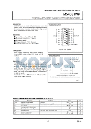 M54531WP datasheet - 7-UNIT 400mA DARLINGTON TRANSISTOR ARRAY WITH CLAMP DIODE