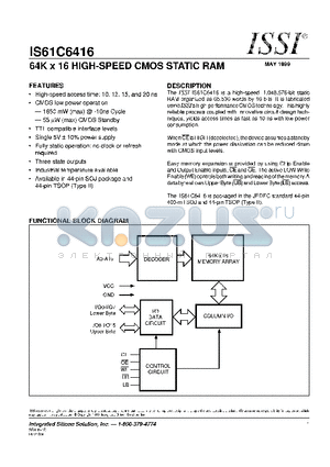 IS61C6416-12TI datasheet - 64K x 16 HIGH-SPEED CMOS STATIC RAM