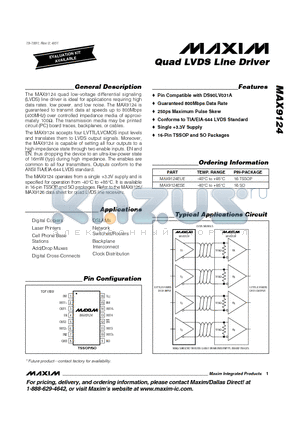 MAX9124 datasheet - Quad LVDS Line Driver