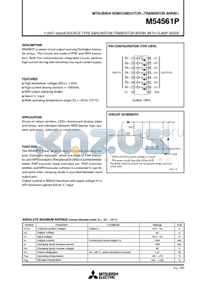 M54561P datasheet - 7-UNIT 300mA SOURCE TYPE DARLINGTON TRANSISTOR ARRAY WITH CLAMP DIODE