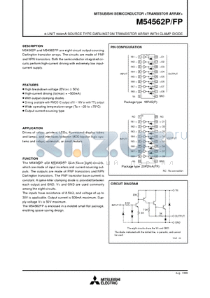 M54562 datasheet - 8-UNIT 500mA SOURCE TYPE DARLINGTON TRANSISTOR ARRAY WITH CLAMP DIODE