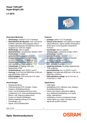 LYE675-T2V1-11 datasheet - Power TOPLED Hyper-Bright LED