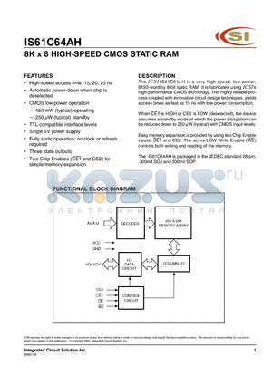 IS61C64AH-25U datasheet - 8K x 8 HIGH-SPEED CMOS STATIC RAM