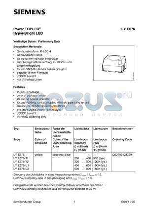 LYE676-T1 datasheet - Power TOPLED Hyper-Bright LED