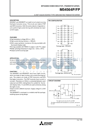 M54564FP datasheet - 8-UNIT 500mA SOURCE TYPE DARLINGTON TRANSISTOR ARRAY