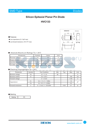 HVC133 datasheet - Silicon Epitaxial Planar Pin Diode