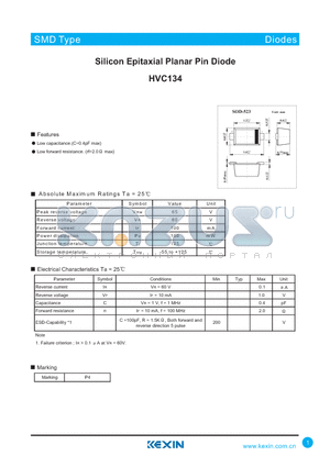 HVC134 datasheet - Silicon Epitaxial Planar Pin Diode