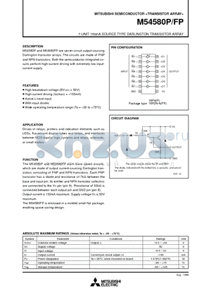 M54580P datasheet - 7-UNIT 150mA SOURCE TYPE DARLINGTON TRANSISTOR ARRAY