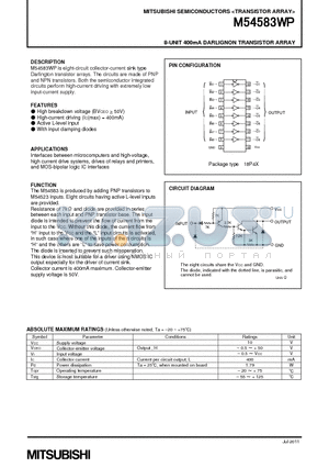 M54583WP datasheet - 8-UNIT 400mA DARLIGNON TRANSISTOR ARRAY