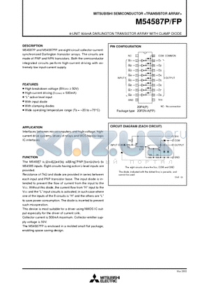 M54587 datasheet - 8-UNIT 500mA DARLINGTON TRANSISTOR ARRAY WITH CLAMP DIODE