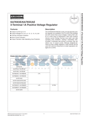 KA7808AE datasheet - 3-Terminal 1A Positive Voltage Regulator