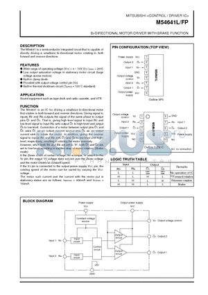 M54641FP datasheet - Bi-DIRECTIONAL MOTOR DRIVER WITH BRAKE FUNCTION