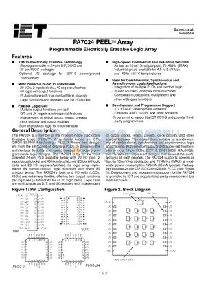 PA7024S-15 datasheet - Programmable Electrically Erasable Logic Array